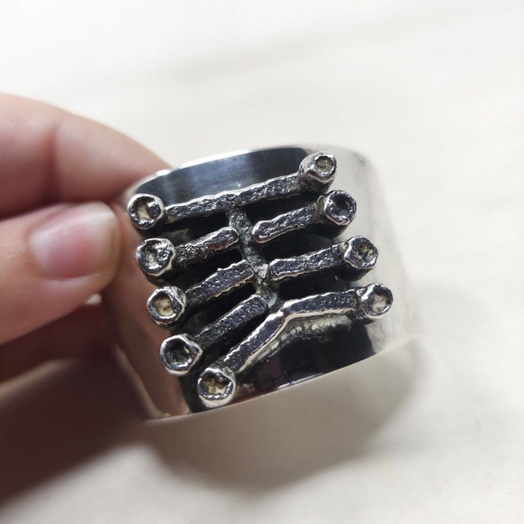 Jacob Hull Cuff Bracelet Silver Plate Ribcage Skeleton Denmark Brutalist RARE - Picture 10 of 12
